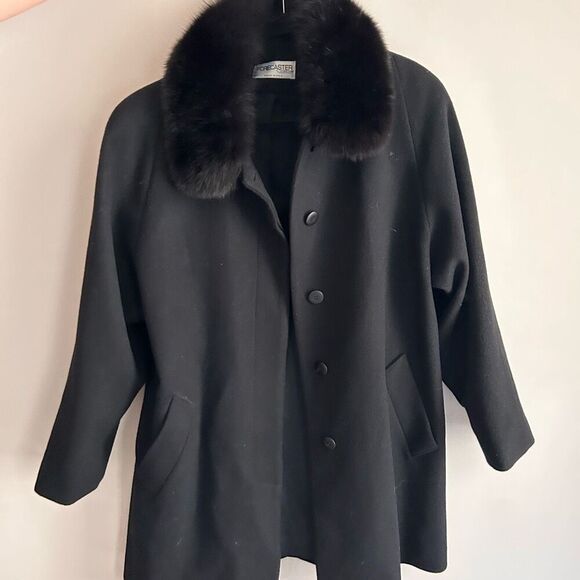 Amazing Vintage 1970s Inky Black Wool & Fox Deadstock Fully Lined Winter Swing C